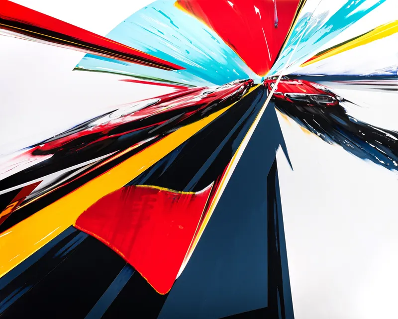 Minseok Kang, Timeleap XI (2023) — A geometrically distorted car with artificial straight lines, Acrylic on Canvas
