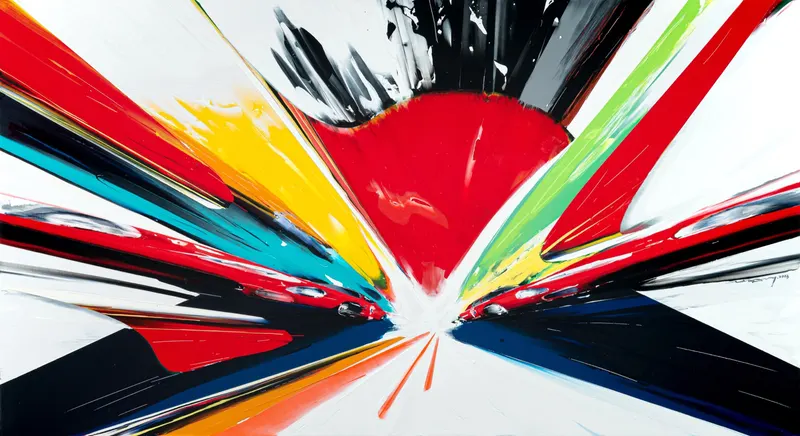 Minseok Kang, Timeleap XIII (2023) — A geometrically distorted car with artificial straight lines, Acrylic on Canvas