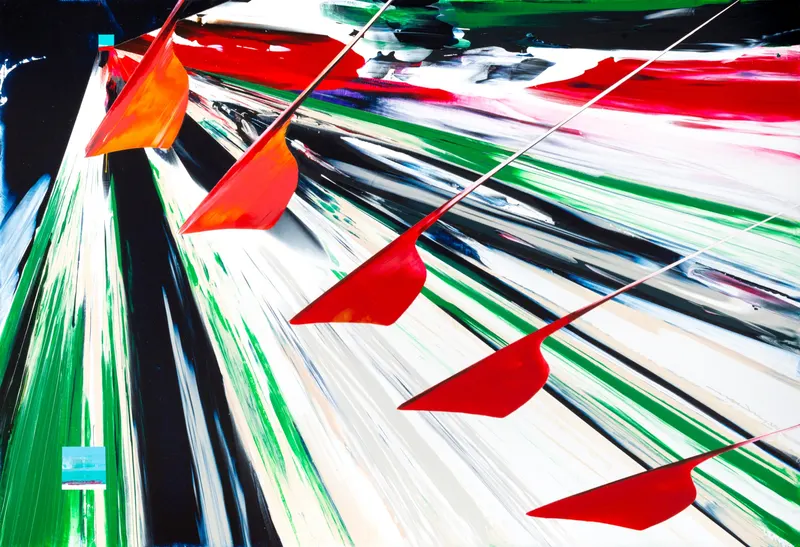 Minseok Kang, Timeleap XVI (2024) — A geometrically distorted car with artificial straight lines, Acrylic on Canvas
