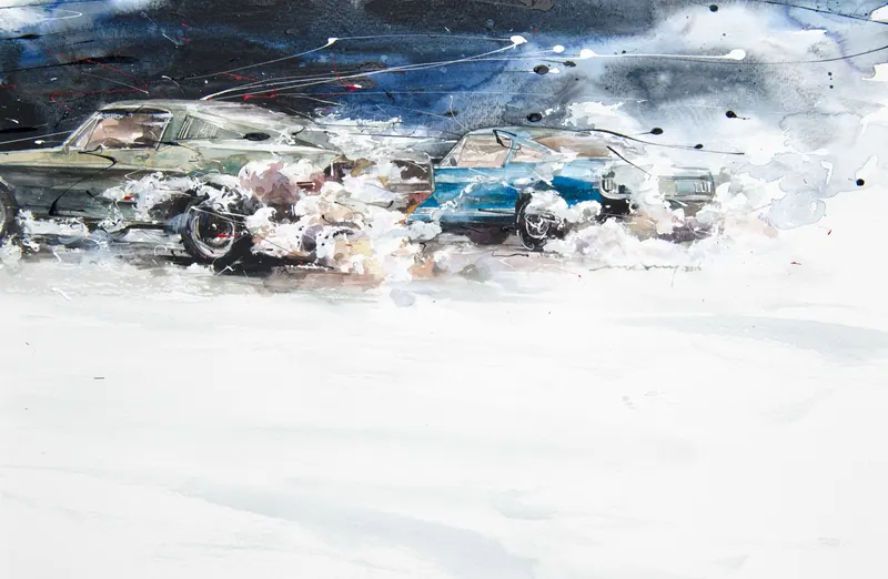 강민석 Minseok Kang, At full speed NO.2 Mustang GT390 — 프랑스 수채지 위 투명한 물성으로 담은 레이싱 카의 질주, Watercolor & Acrylic on France Paper