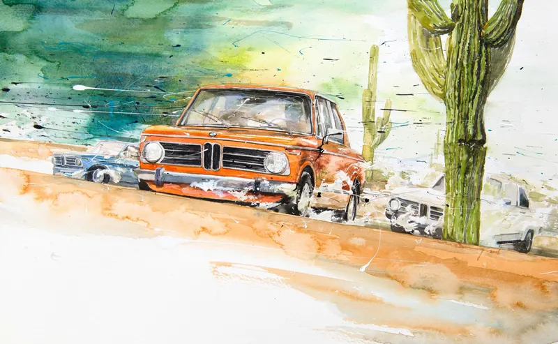 강민석 Minseok Kang, At full speed NO.7 BMW 2002tii — 프랑스 수채지 위 투명한 물성으로 담은 레이싱 카의 질주, Watercolor & Acrylic on France Paper