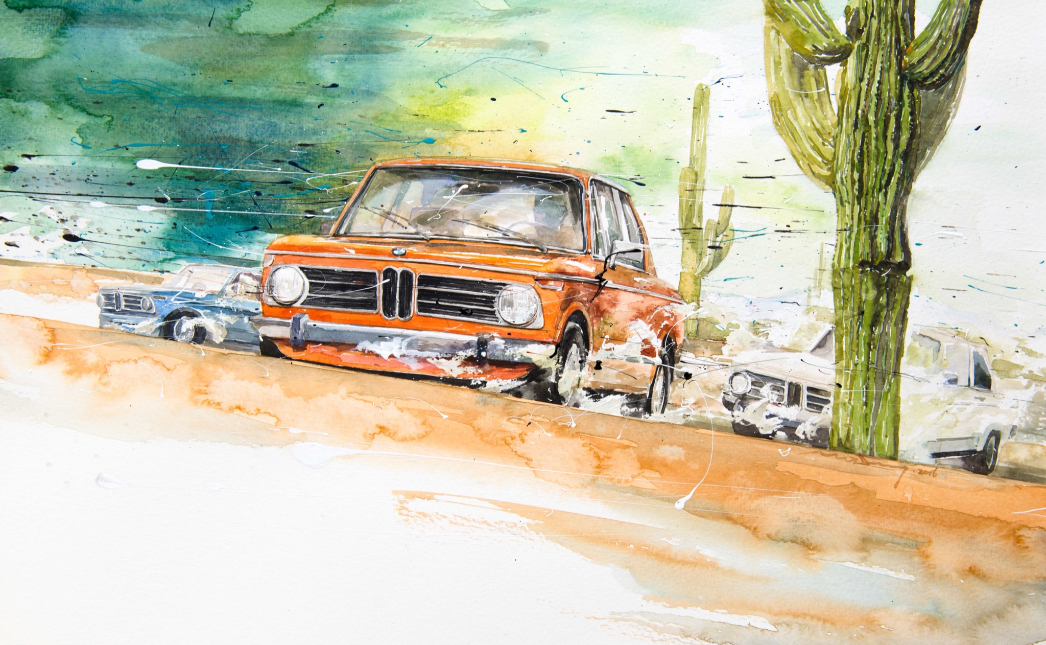 Minseok Kang 강민석 At full speed NO.7 BMW 2002tii 수채화 아트웍 25.1×40.4cm Watercolor & Acrylic on France Paper Korean contemporary art automotive fine art 수채화 아트웍 Watercolor Artwork At full speed