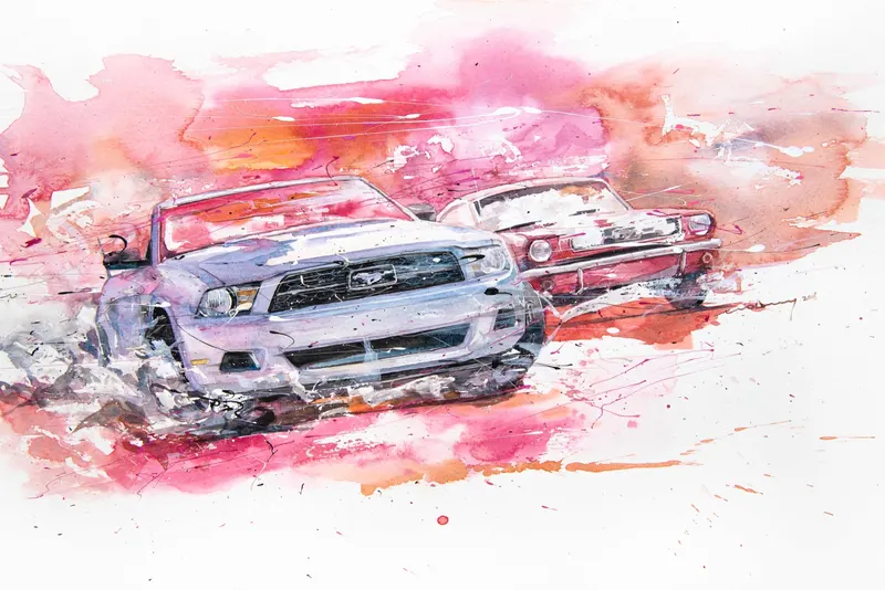 강민석 Minseok Kang, At full speed NO.9 Mustang — 프랑스 수채지 위 투명한 물성으로 담은 레이싱 카의 질주, Watercolor on France Paper