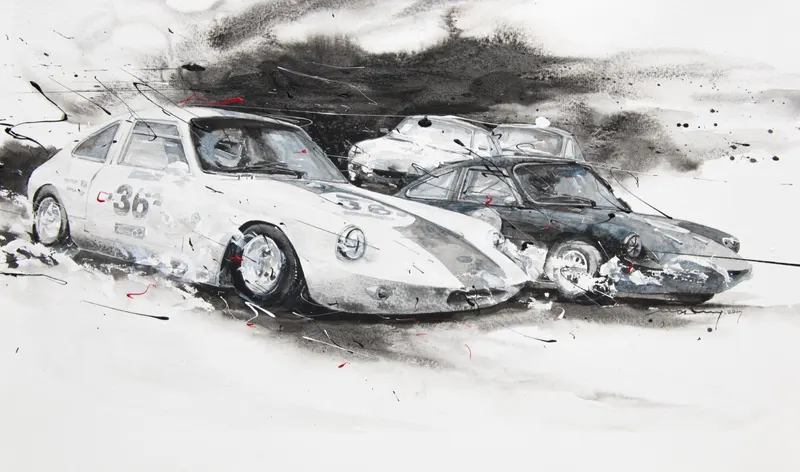 강민석 Minseok Kang, At full speed NO.11 Deep Sanderson 301 — 프랑스 수채지 위 투명한 물성으로 담은 레이싱 카의 질주, Watercolor & Acrylic on France Paper