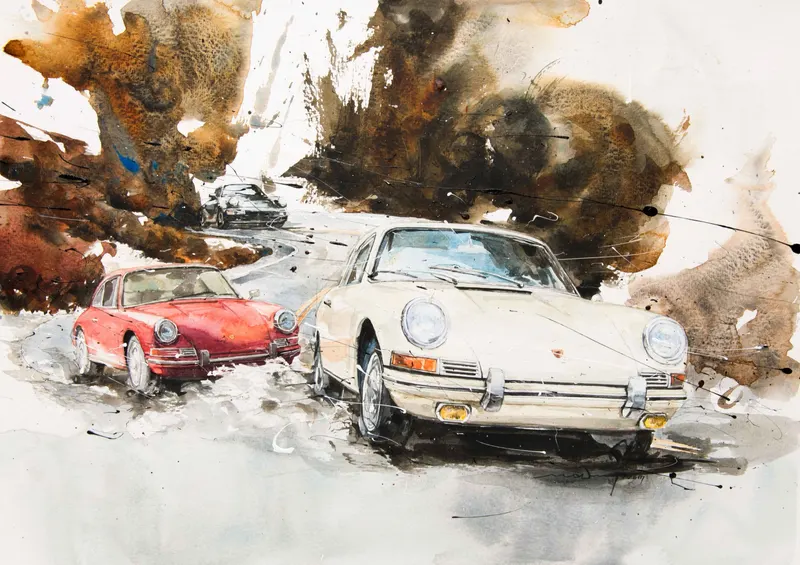 강민석 Minseok Kang, At full speed NO.12 — 프랑스 수채지 위 투명한 물성으로 담은 레이싱 카의 질주, Watercolor & Acrylic on France Paper