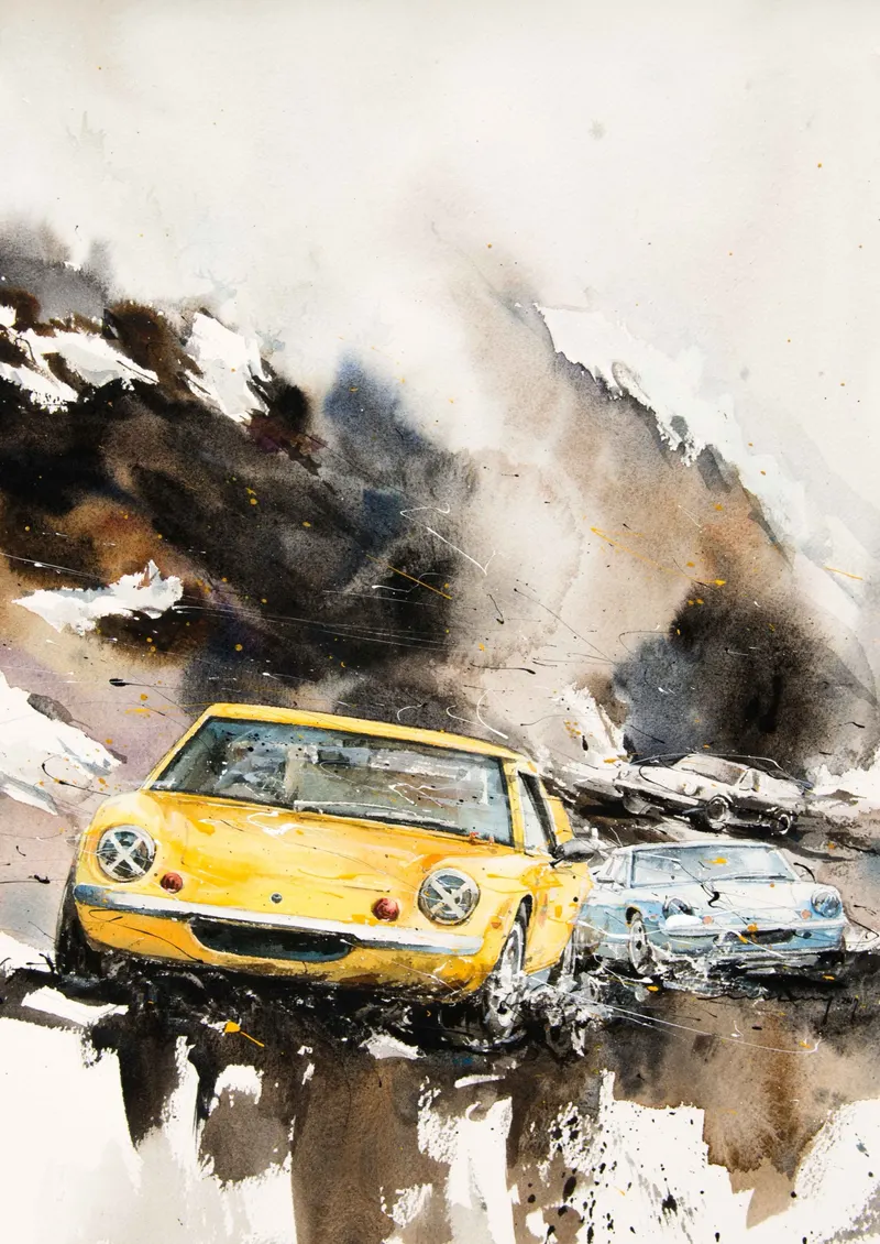 강민석 Minseok Kang, At full speed NO.13 — 프랑스 수채지 위 투명한 물성으로 담은 레이싱 카의 질주, Watercolor & Acrylic on France Paper