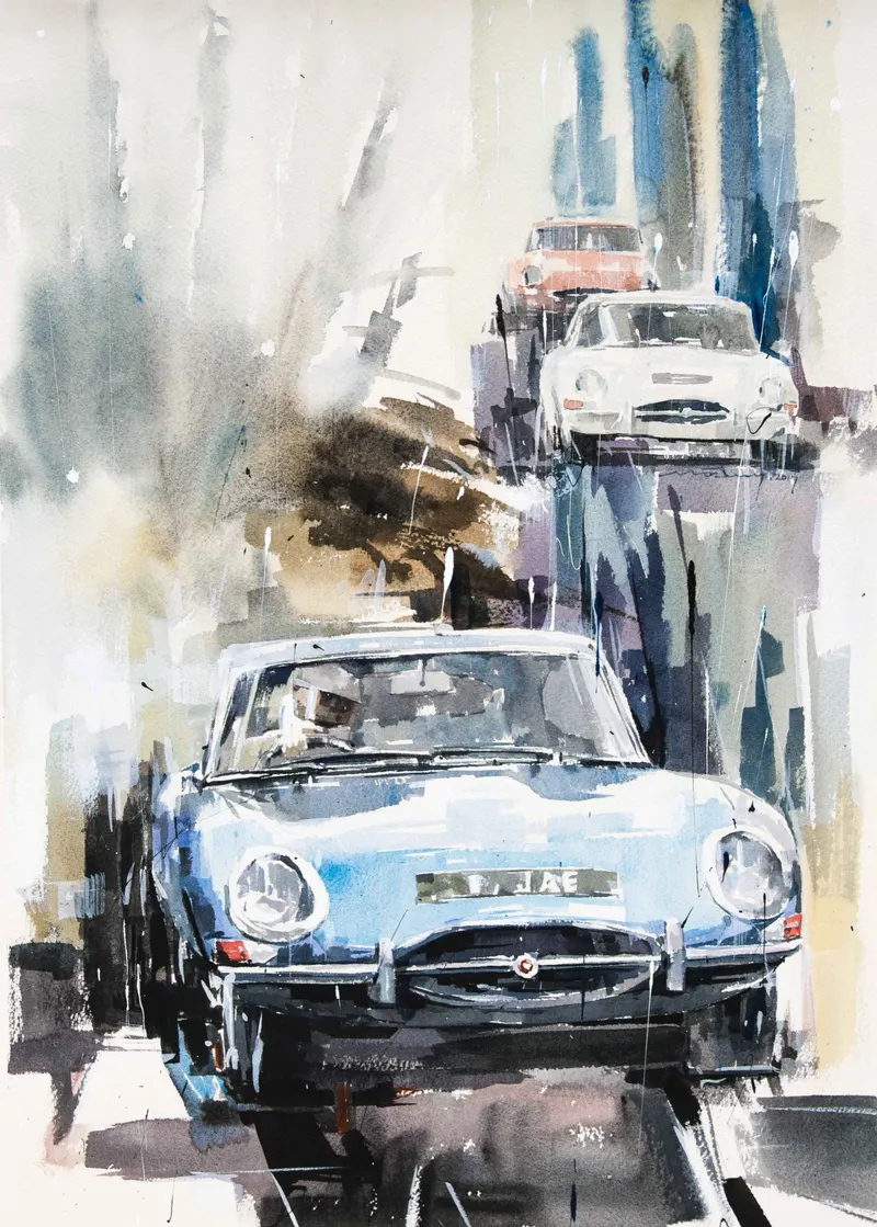 강민석 Minseok Kang, At full speed NO.14 — 프랑스 수채지 위 투명한 물성으로 담은 레이싱 카의 질주, Watercolor & Acrylic on France Paper