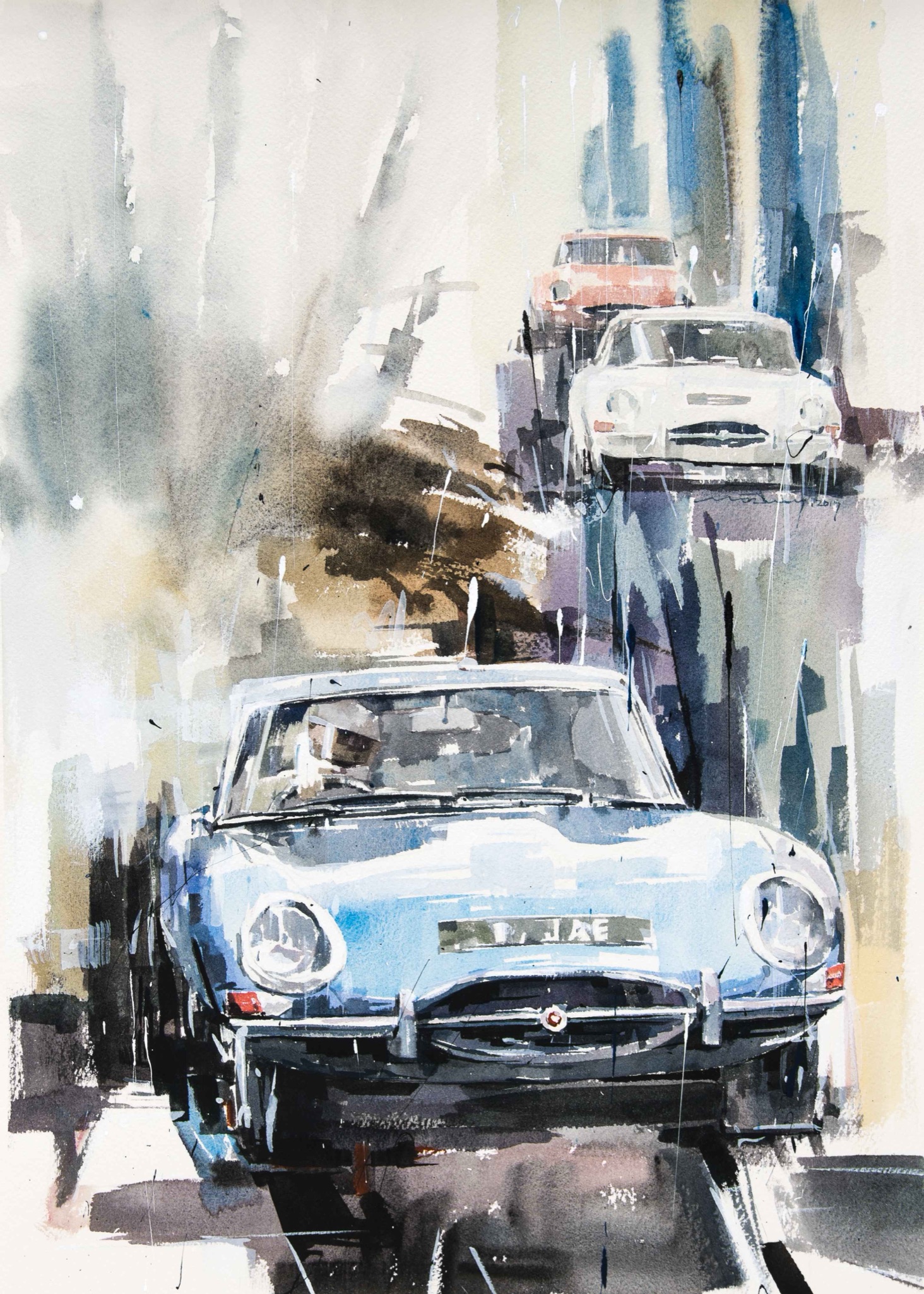 Minseok Kang 강민석 At full speed NO.14 수채화 아트웍 40.4×28.7cm Watercolor & Acrylic on France Paper Korean contemporary art automotive fine art 수채화 아트웍 Watercolor Artwork At full speed
