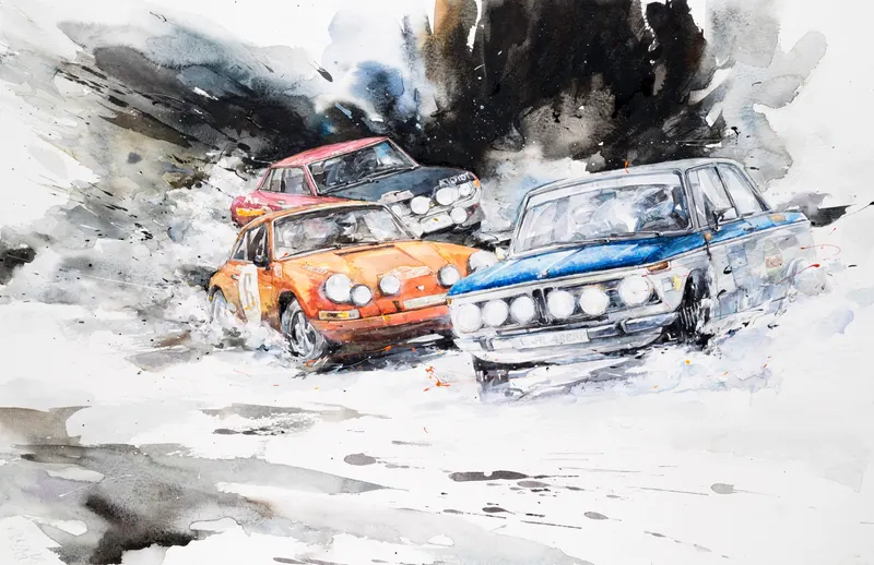 강민석 Minseok Kang, At full speed NO.19 — 프랑스 수채지 위 투명한 물성으로 담은 레이싱 카의 질주, Watercolor & Acrylic on France Paper