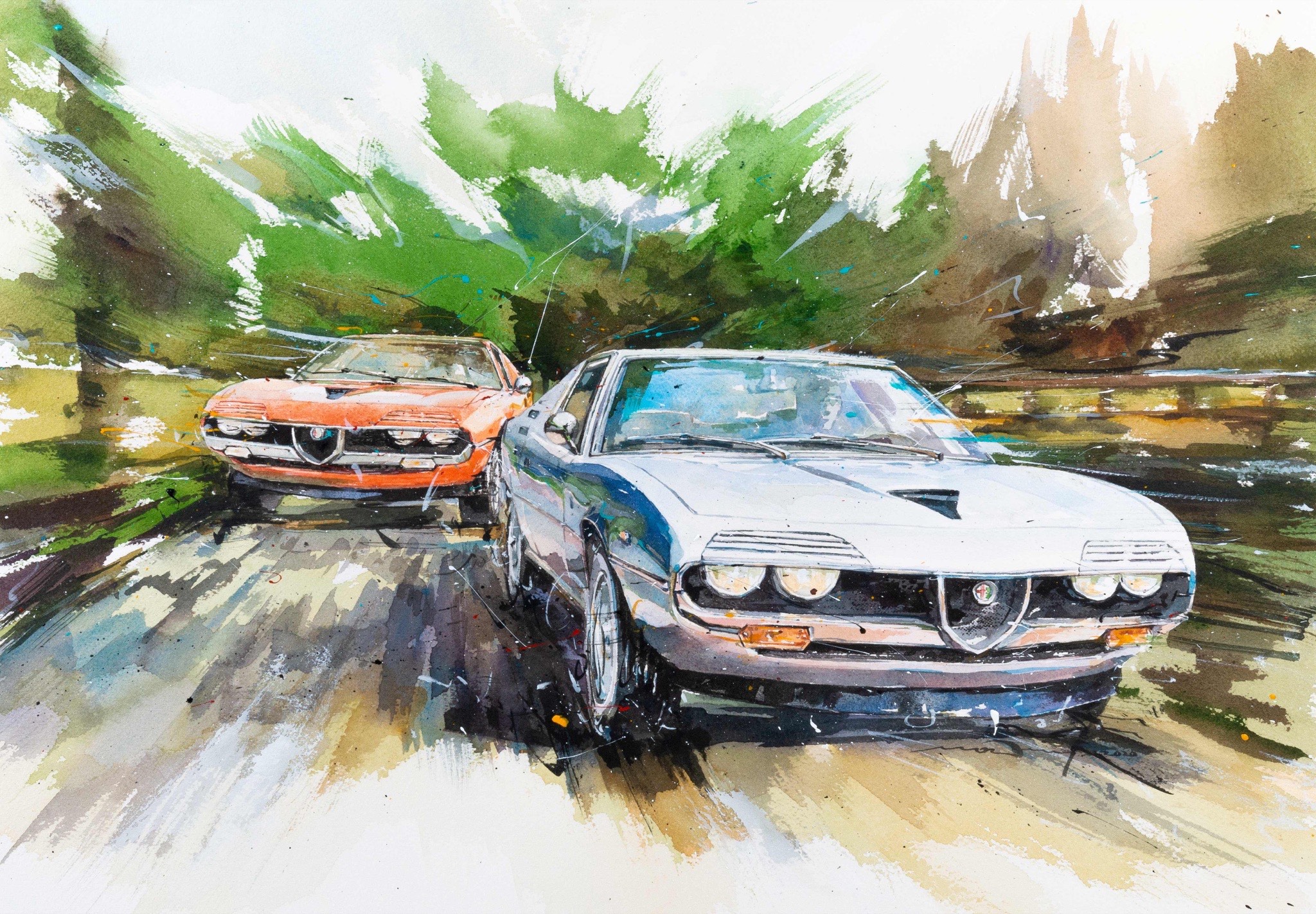 Minseok Kang 강민석 At full speed NO.22 수채화 아트웍 Watercolor on France Paper Korean contemporary art automotive fine art 수채화 아트웍 Watercolor Artwork At full speed