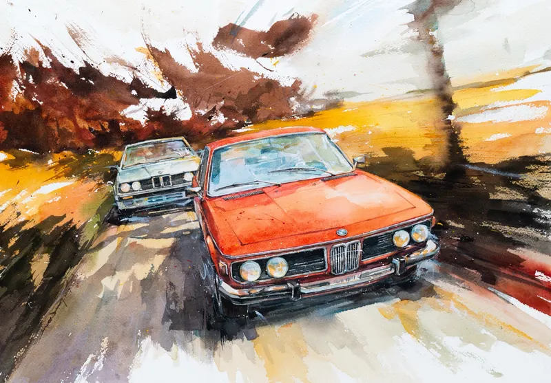 강민석 Minseok Kang, BMW E30 & E9 — 프랑스 수채지 위 투명한 물성으로 담은 레이싱 카의 질주, Watercolor on France Paper