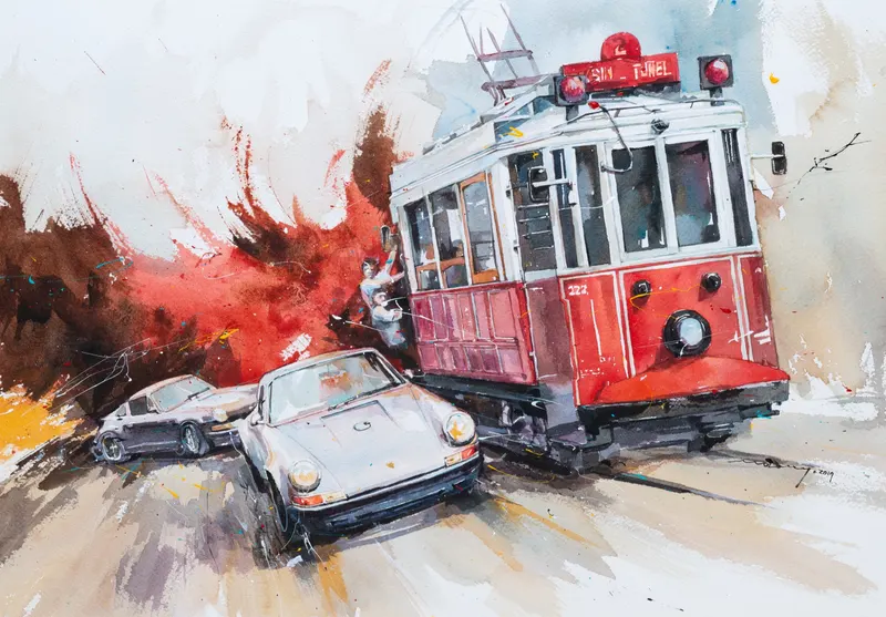 강민석 Minseok Kang, City of Racer NO.2 (2019) — 프랑스 수채지 위 투명한 물성으로 담은 레이싱 카의 질주, Watercolor on France Paper