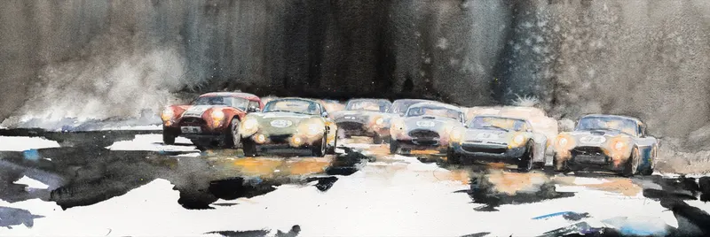 강민석 Minseok Kang, Classic Race Grid (2017) — 프랑스 수채지 위 투명한 물성으로 담은 레이싱 카의 질주, Watercolor on France Paper