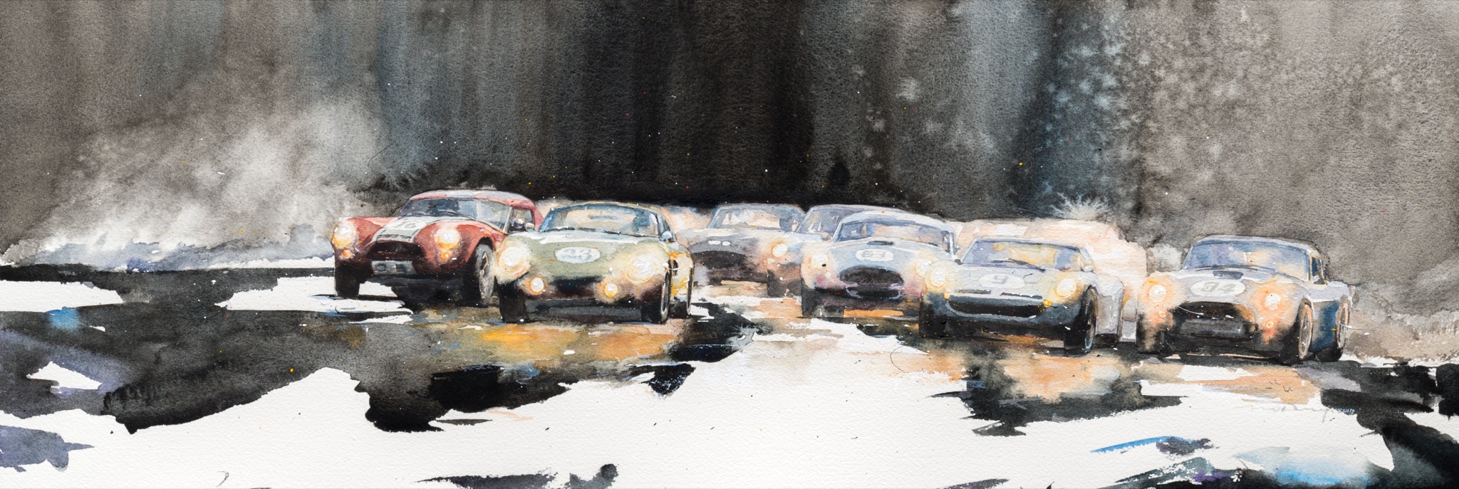 Minseok Kang 강민석 Classic Race Grid 수채화 아트웍 Watercolor on France Paper 2017 Korean contemporary art automotive fine art 수채화 아트웍 Watercolor Artwork At full speed