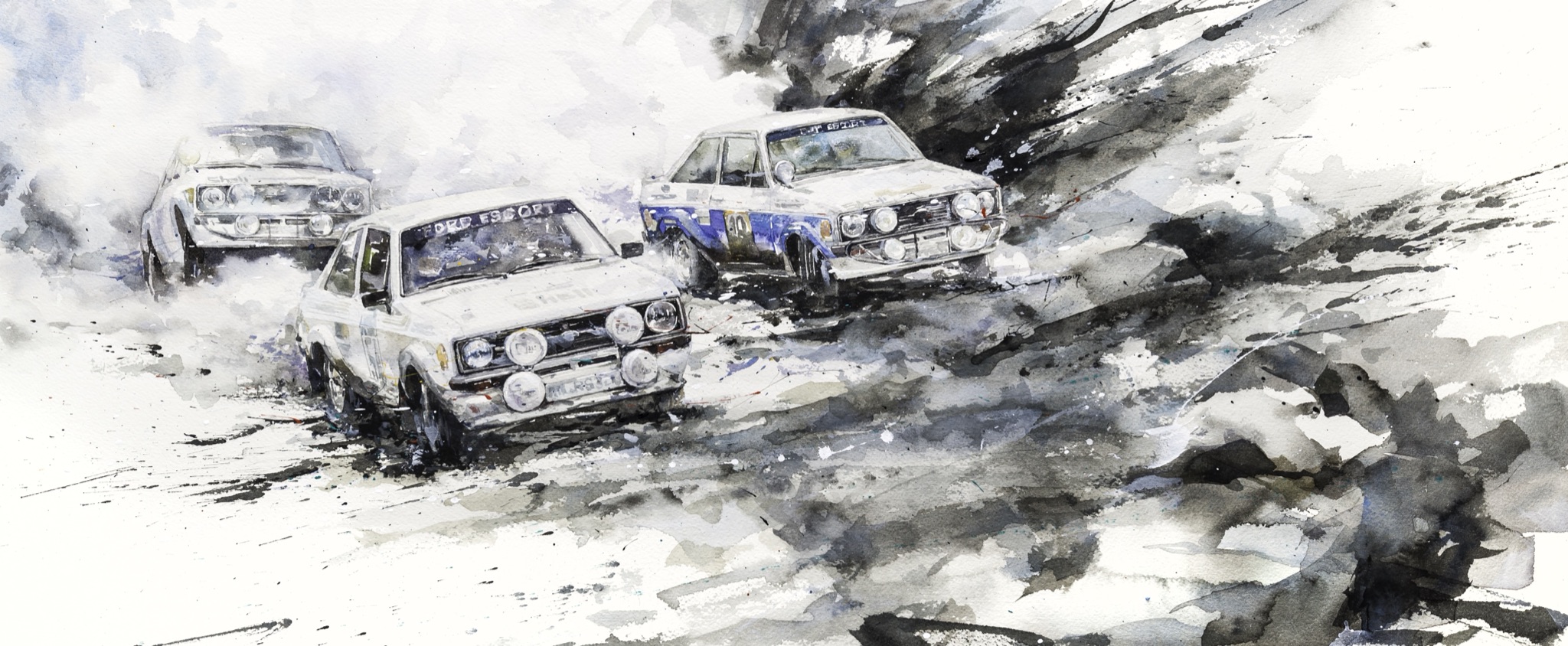 Minseok Kang 강민석 Ford Escort Rally 수채화 아트웍 Watercolor on France Paper 2017 Korean contemporary art automotive fine art 수채화 아트웍 Watercolor Artwork At full speed