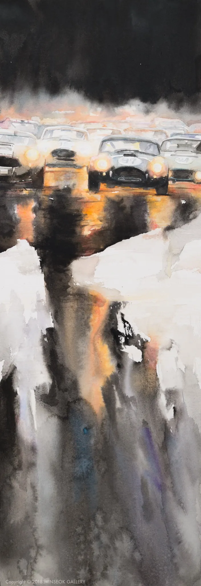 강민석 Minseok Kang, Light in the Darkness NO.3 — 프랑스 수채지 위 투명한 물성으로 담은 레이싱 카의 질주, Watercolor on France Paper