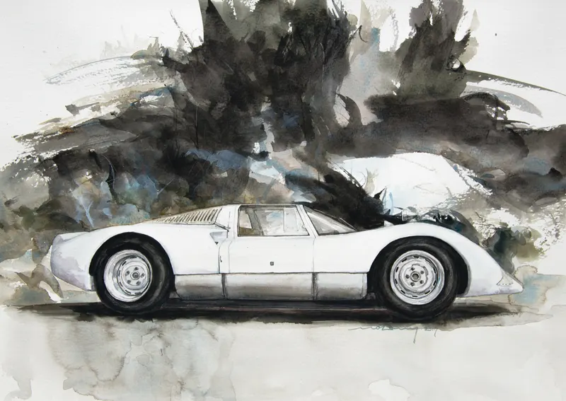 강민석 Minseok Kang, Porsche 906 Carrera 6 — 프랑스 수채지 위 투명한 물성으로 담은 레이싱 카의 질주, Watercolor on France Paper