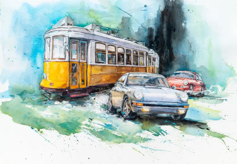 강민석 Minseok Kang, Race in the City — 프랑스 수채지 위 투명한 물성으로 담은 레이싱 카의 질주, Watercolor on France Paper