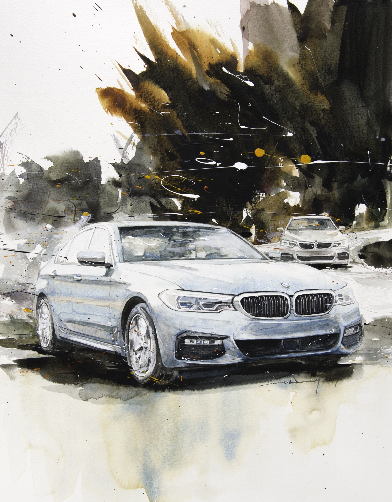 Minseok Kang 강민석 BMW 5 Series 모터매거진 수채화 Watercolor on Paper Korean contemporary art automotive fine art 모터매거진 수채화 Motor Magazine watercolor Volvo XC90 art