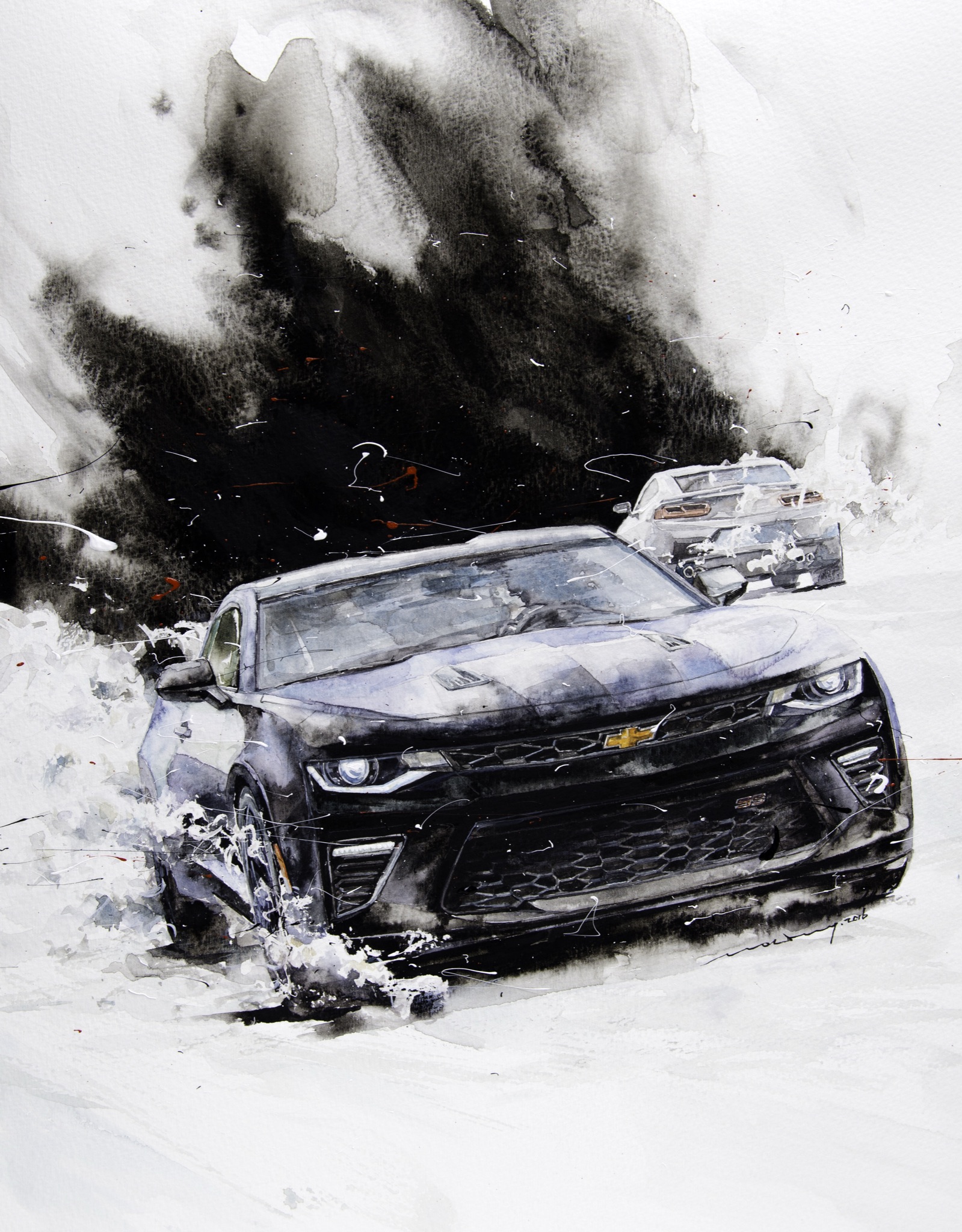 Minseok Kang 강민석 Chevrolet Camaro 모터매거진 수채화 Watercolor on Paper Korean contemporary art automotive fine art 모터매거진 수채화 Motor Magazine watercolor Volvo XC90 art