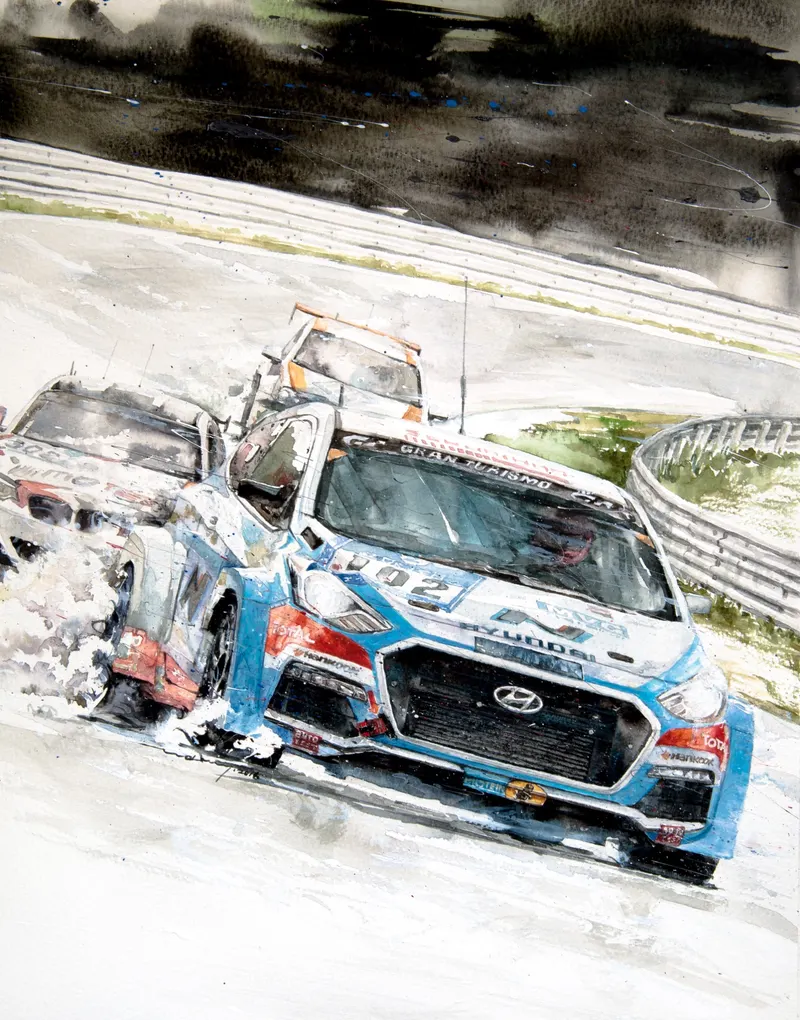 Minseok Kang, Hyundai (July Cover) — The form and light of cars realized in delicate watercolor brushwork, Watercolor on Paper
