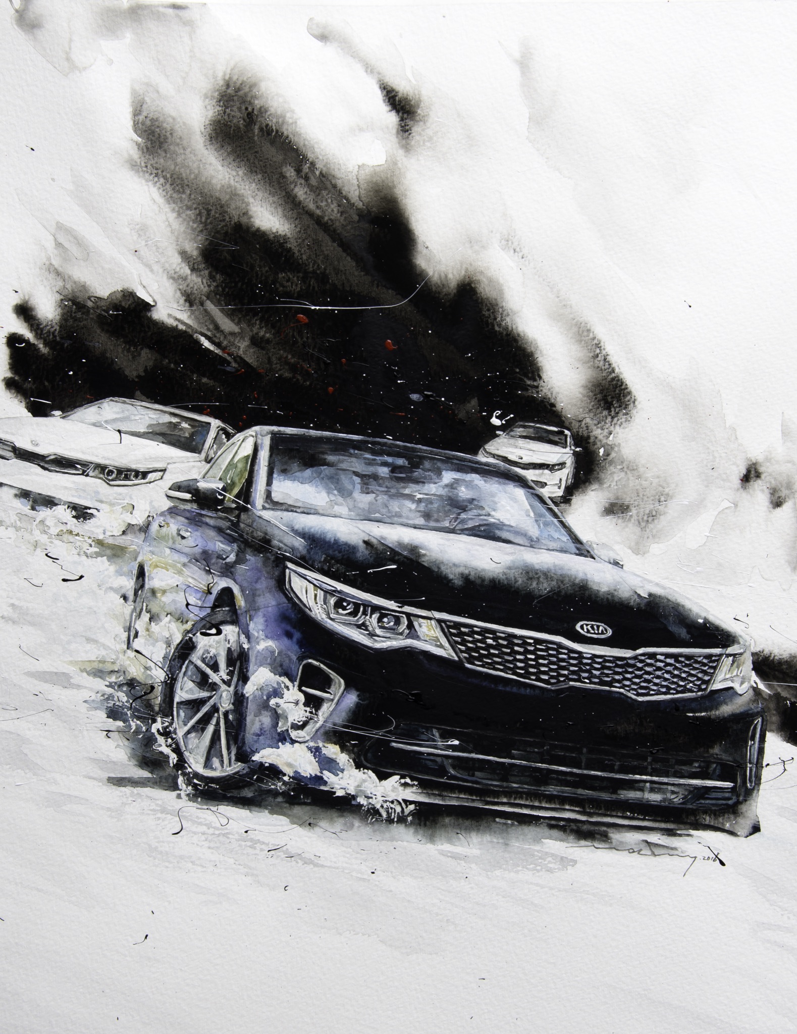 Minseok Kang 강민석 Kia GT 모터매거진 수채화 Watercolor on Paper Korean contemporary art automotive fine art 모터매거진 수채화 Motor Magazine watercolor Volvo XC90 art