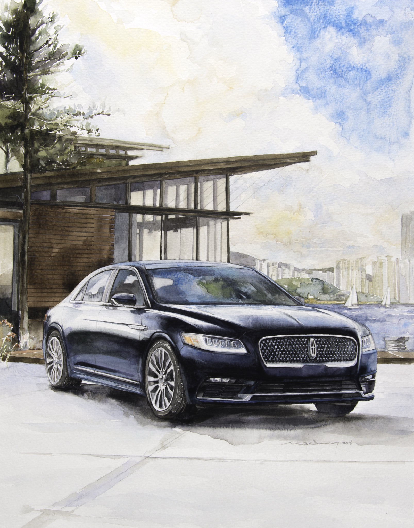 Minseok Kang 강민석 Lincoln Continental 모터매거진 수채화 Watercolor on Paper Korean contemporary art automotive fine art 모터매거진 수채화 Motor Magazine watercolor Volvo XC90 art