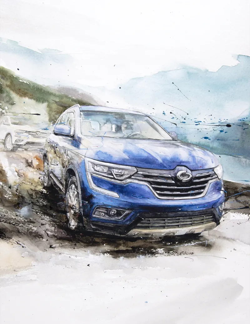 Minseok Kang, Renault Samsung QM6 — The form and light of cars realized in delicate watercolor brushwork, Watercolor on Paper