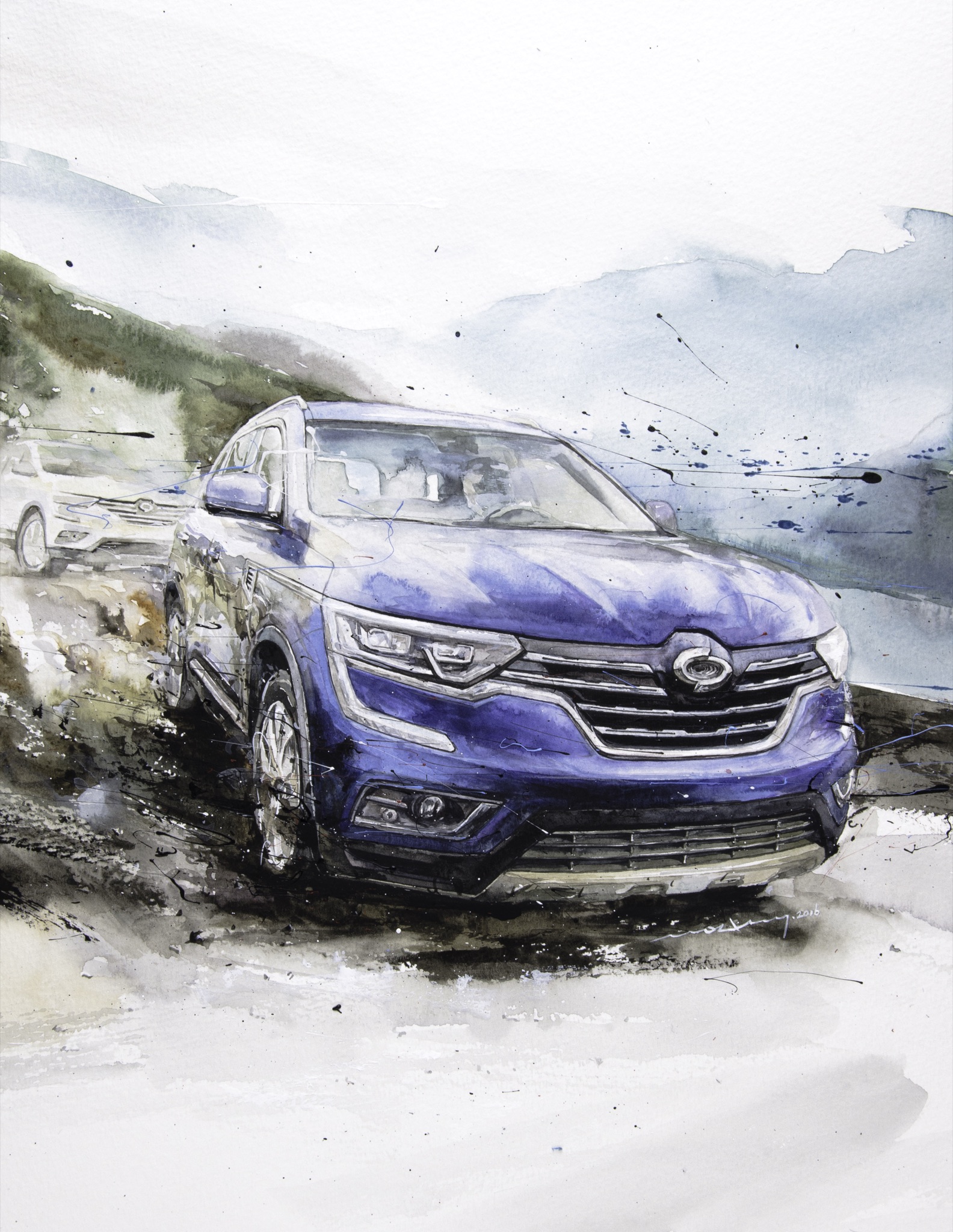 Minseok Kang 강민석 Renault Samsung QM6 모터매거진 수채화 Watercolor on Paper Korean contemporary art automotive fine art 모터매거진 수채화 Motor Magazine watercolor Volvo XC90 art