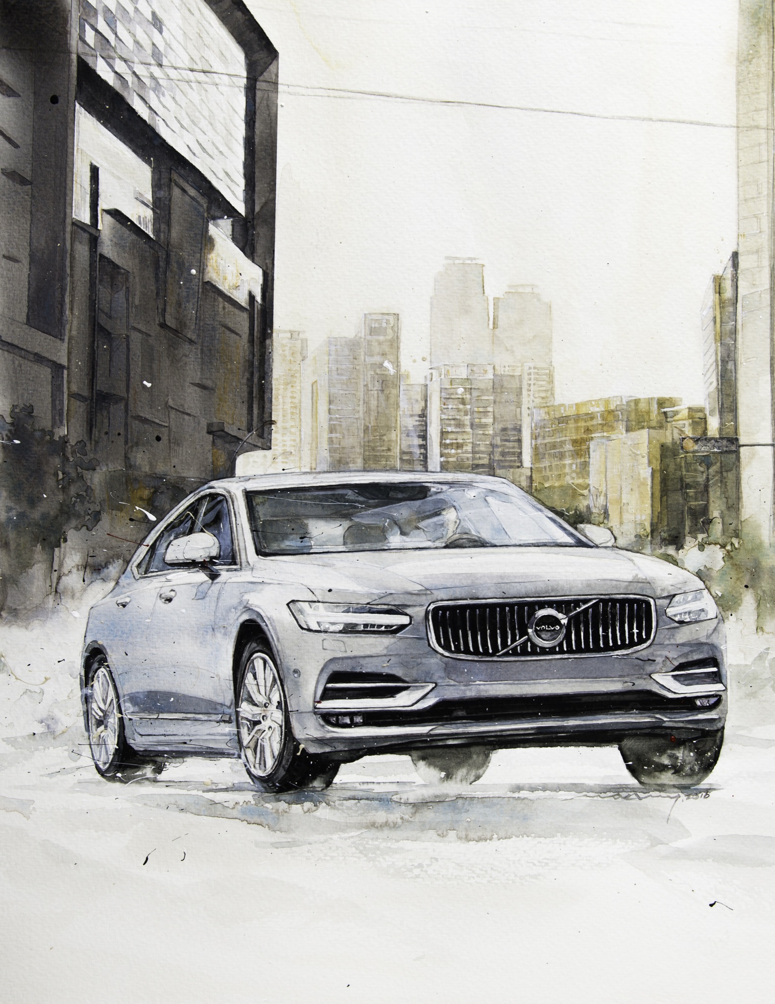 Minseok Kang 강민석 Volvo C90 모터매거진 수채화 Watercolor on Paper 2016 Korean contemporary art automotive fine art 모터매거진 수채화 Motor Magazine watercolor Volvo XC90 art