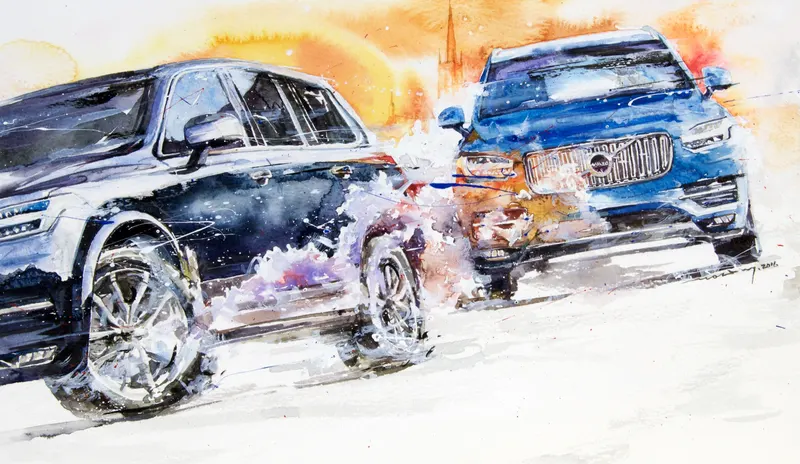 Minseok Kang, Volvo XC90 NO.2 (2016) — The form and light of cars realized in delicate watercolor brushwork, Watercolor on Paper
