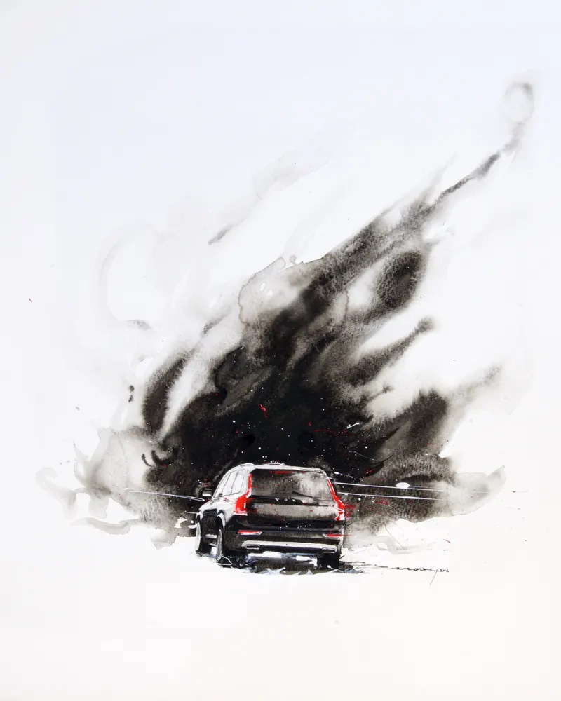 Minseok Kang, Volvo XC90 NO.4 (2016) — The form and light of cars realized in delicate watercolor brushwork, Watercolor on Paper