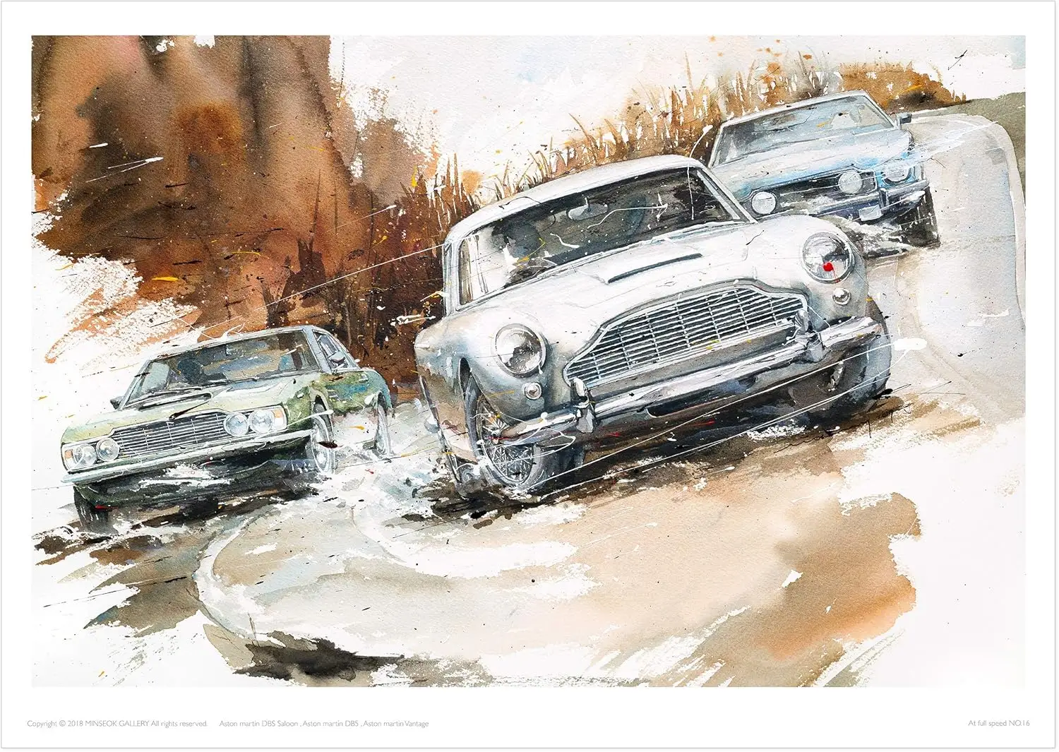 MINSEOK® art poster Brown Grass Vintage Old Sports Cars — watercolor car art by Minseok Kang, A2 A3