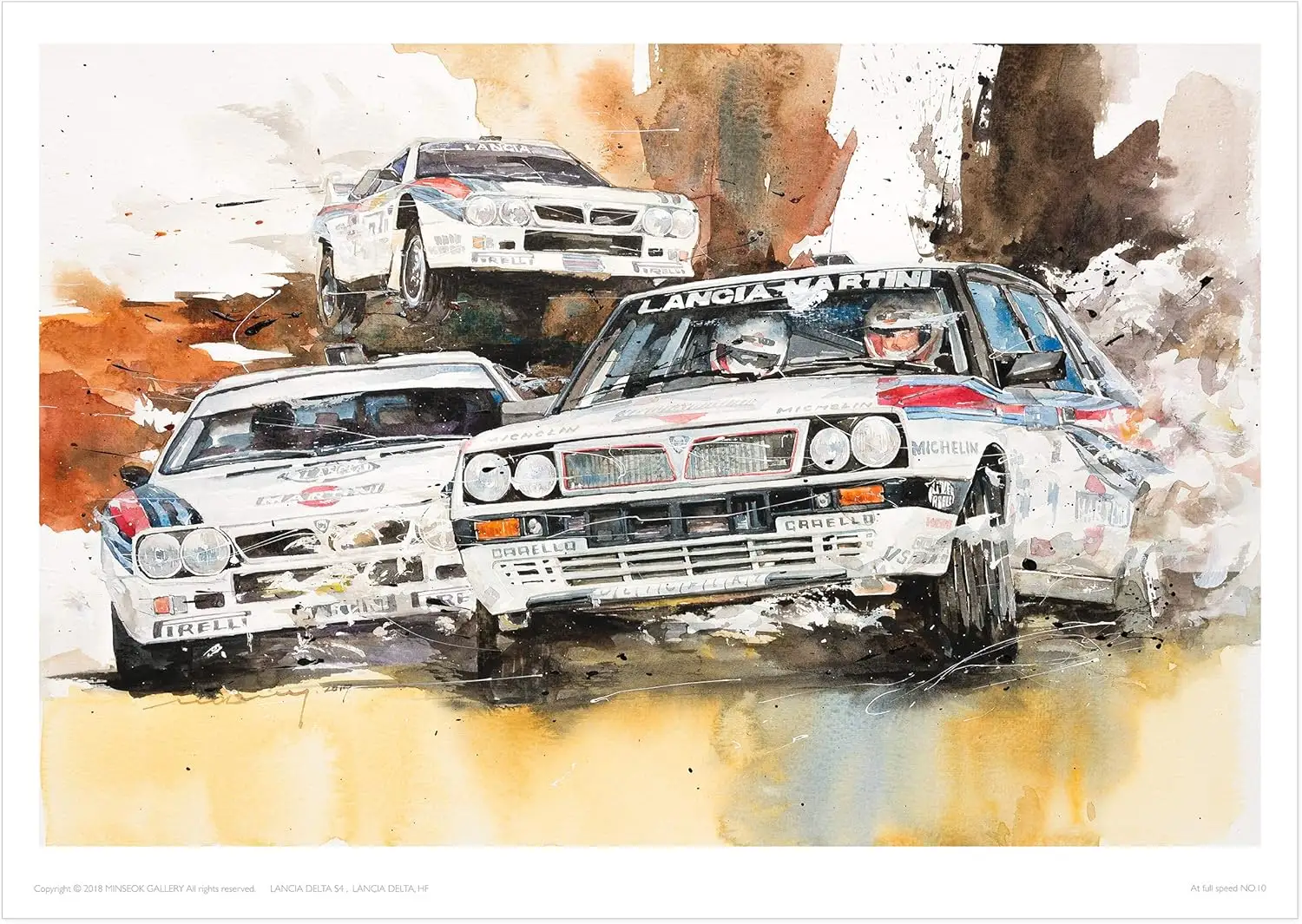 MINSEOK® art poster Brown Scenery Dynamic Vintage Rally Sports Cars — watercolor car art by Minseok Kang, A2 A3