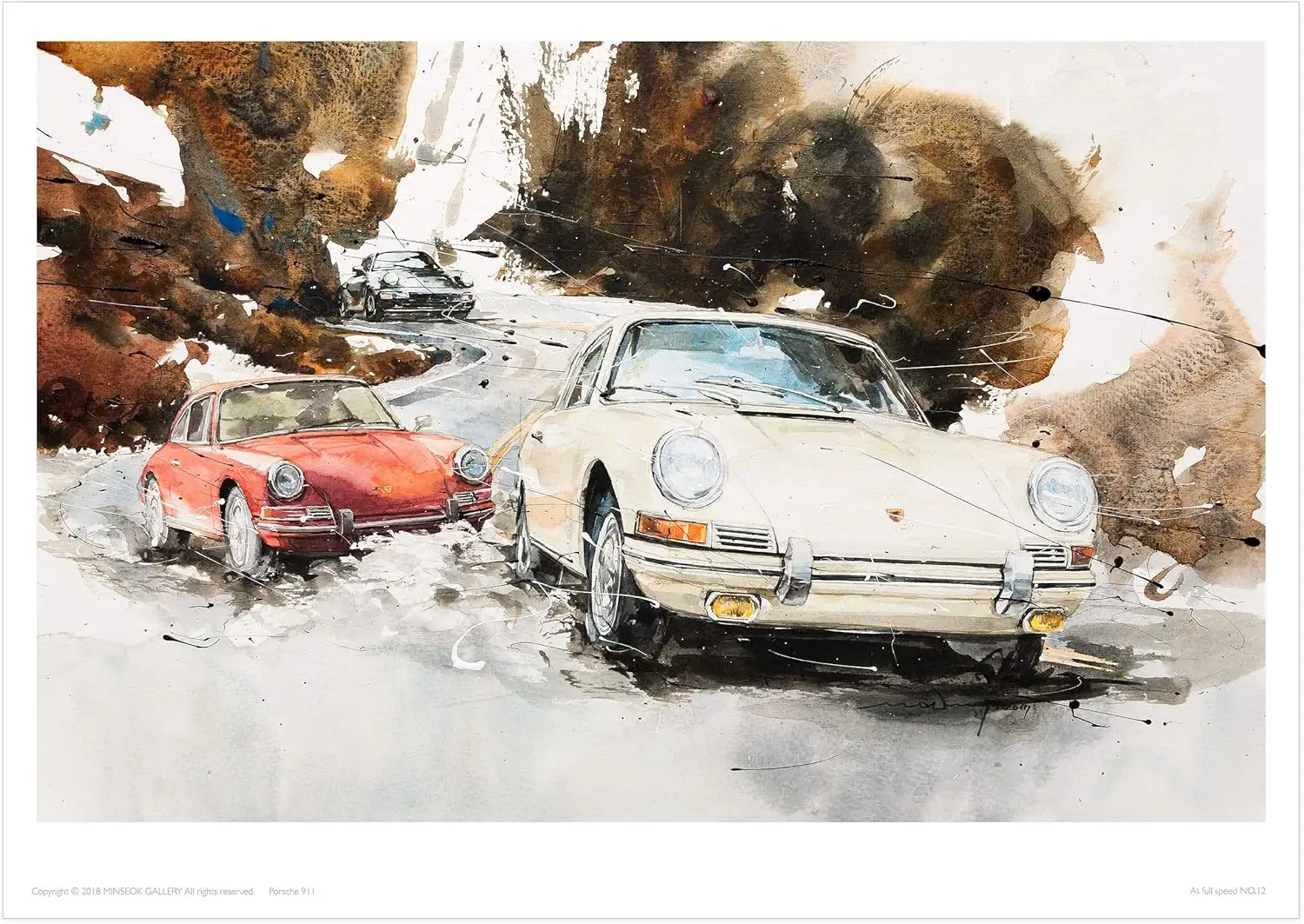 MINSEOK® art poster Brown Scenery Ivory Vintage Old Cars — watercolor car art by Minseok Kang, A2 A3