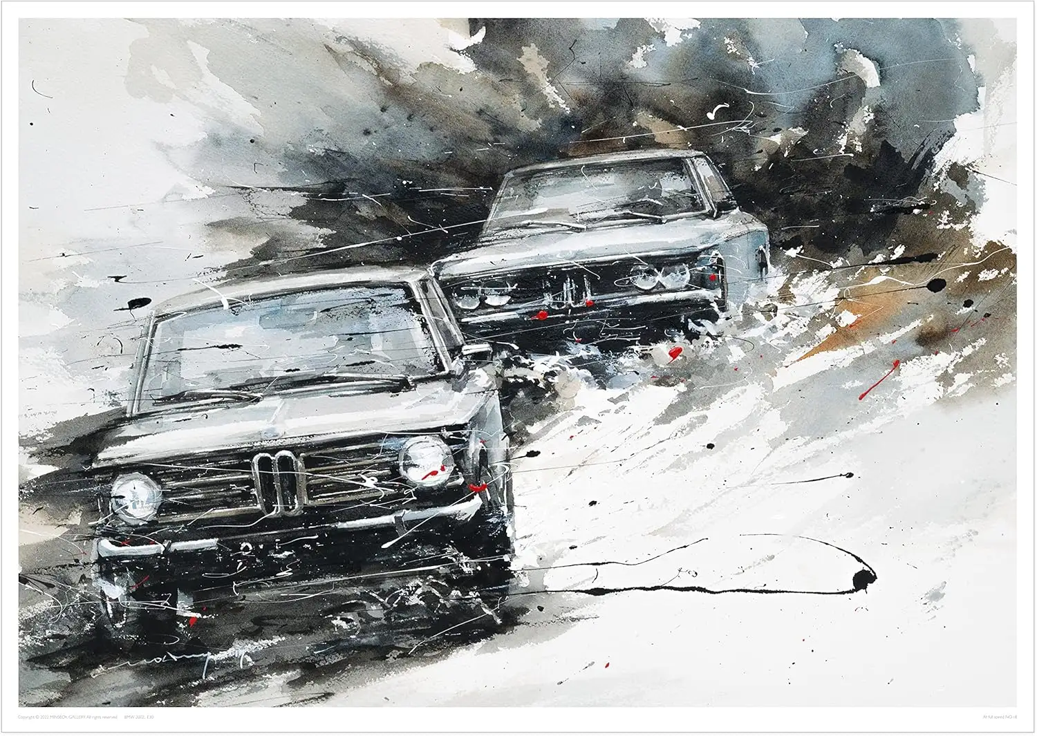 MINSEOK® art poster Dynamic Black Vintage Old Sports Cars — watercolor car art by Minseok Kang, A2 A3