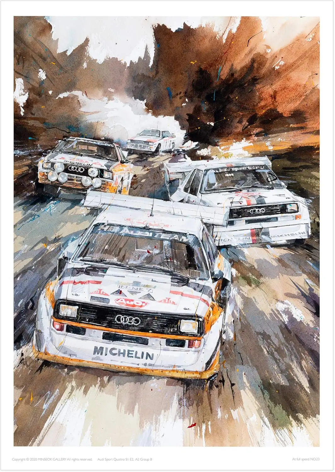 MINSEOK® best-selling art poster — Dynamic Rally Sports Cars, watercolor car art by Minseok Kang