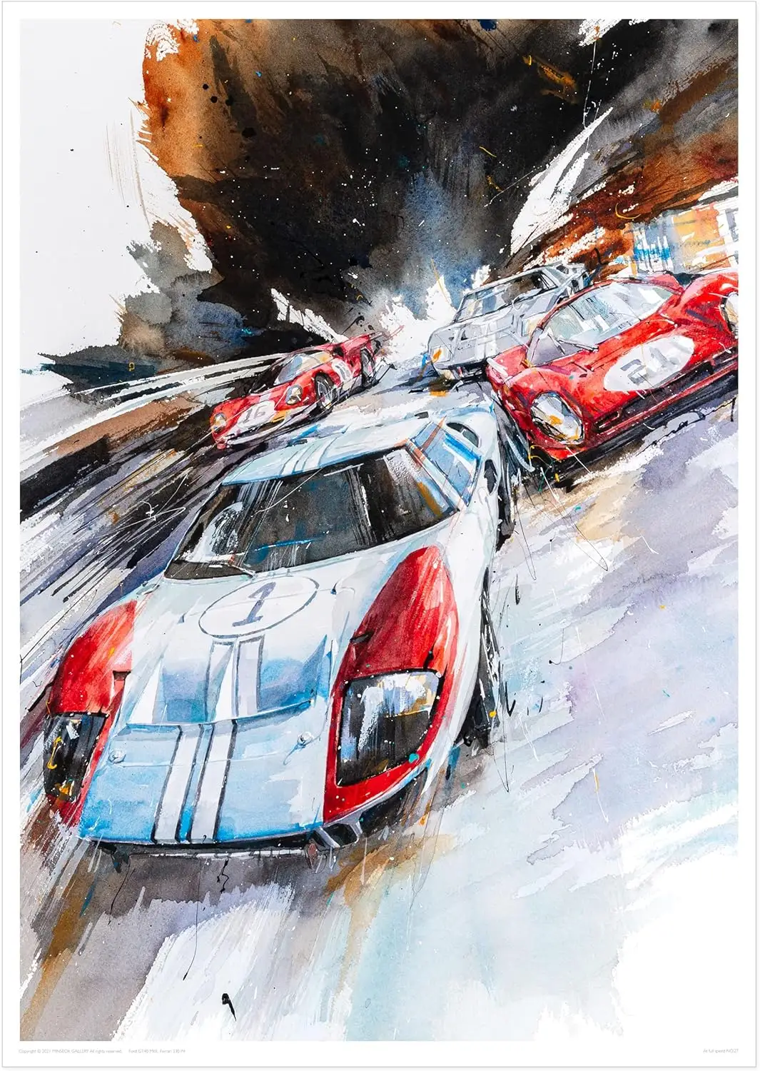 MINSEOK® art poster Dynamic Vintage Powerful Cool Supercars — watercolor car art by Minseok Kang, A2 A3