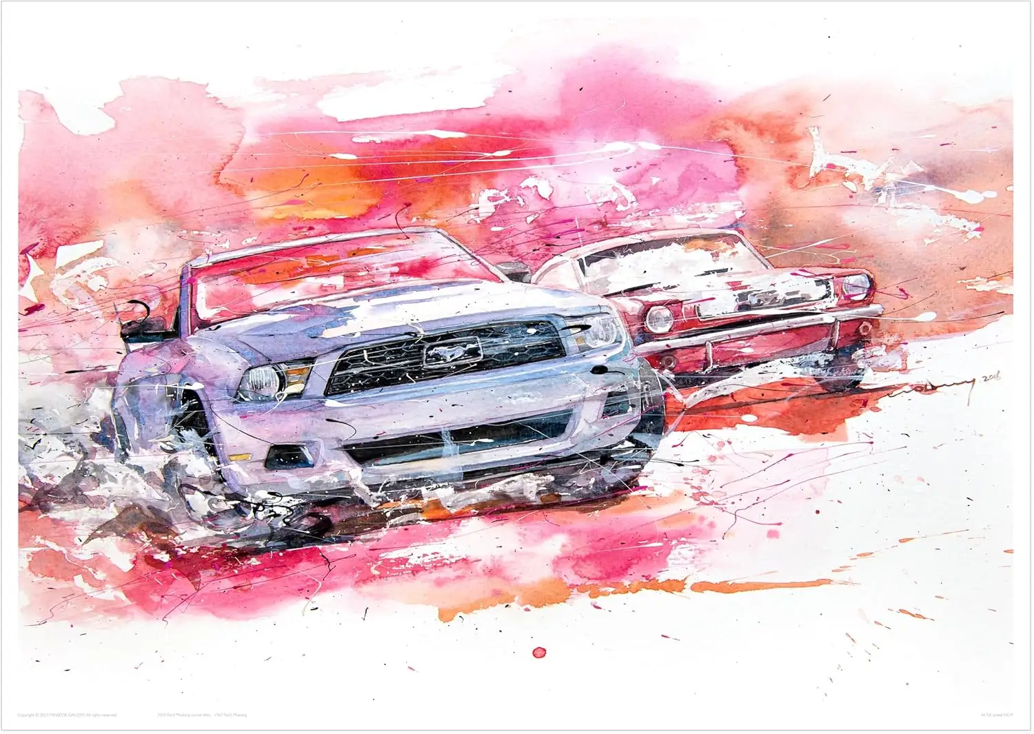 MINSEOK® art poster Pink Classic Muscle Cars — watercolor car art by Minseok Kang, A2 A3